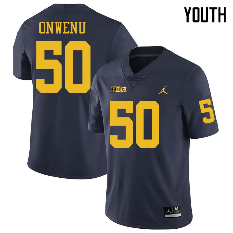 Jordan Brand Youth #50 Michael Onwenu Michigan Wolverines College Football Jerseys Sale-Navy